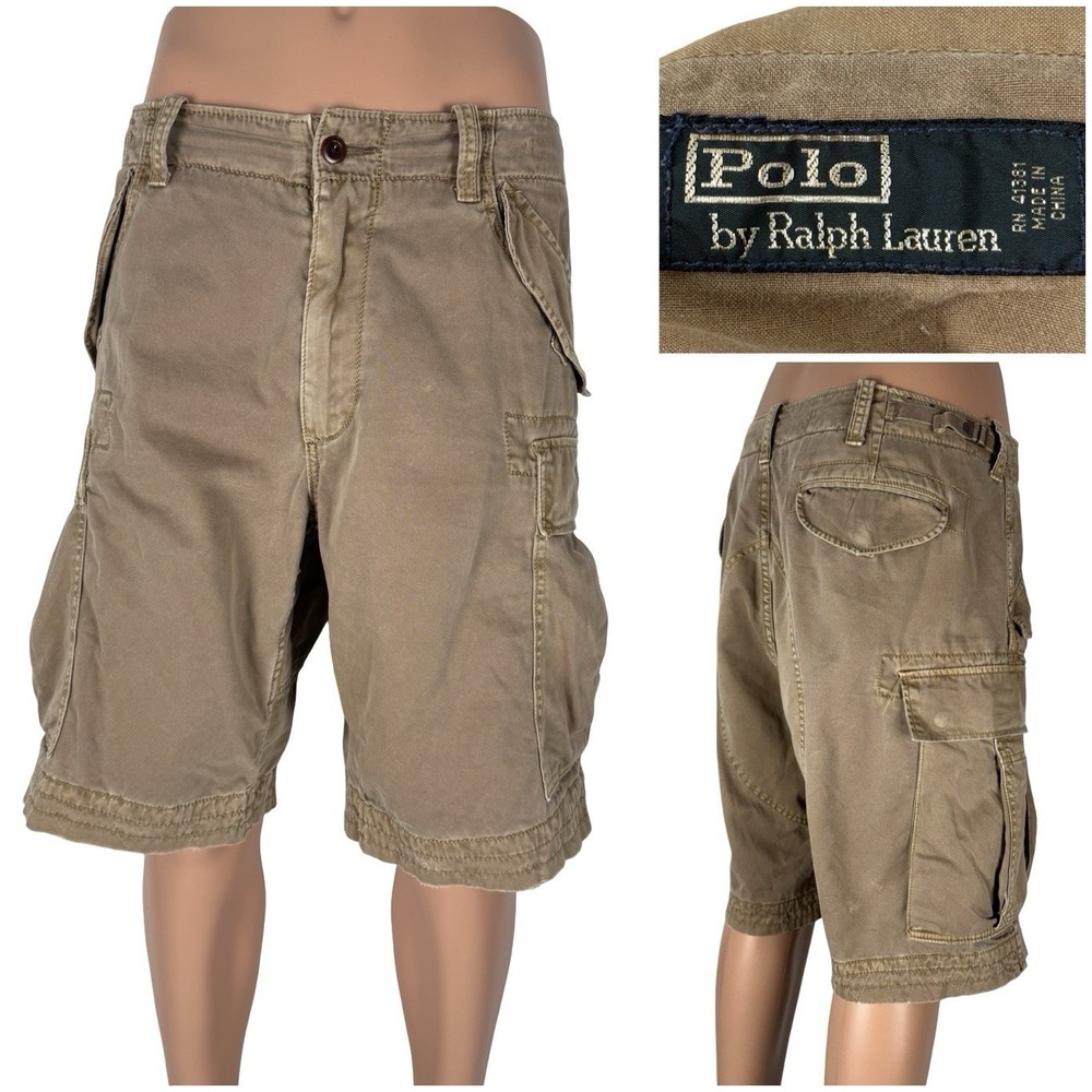 Polo Ralph Lauren Mens 38 Cargo Shorts Brown Distressed Rustic Vintage Cotton